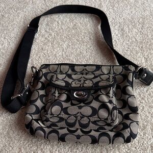 Coach Signature Black and Tan Crossbody Bag